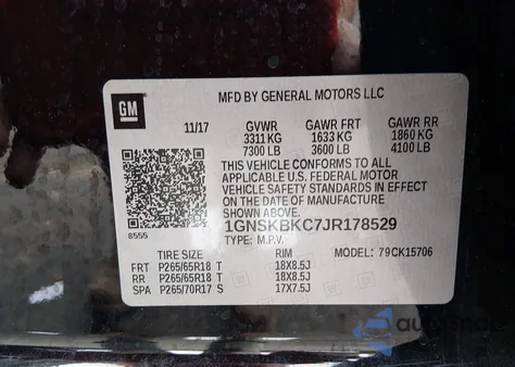 2018 Chevrolet Tahoe Lt z USA, uszkodzony, nr VIN 1GNSKBKC7JR178529